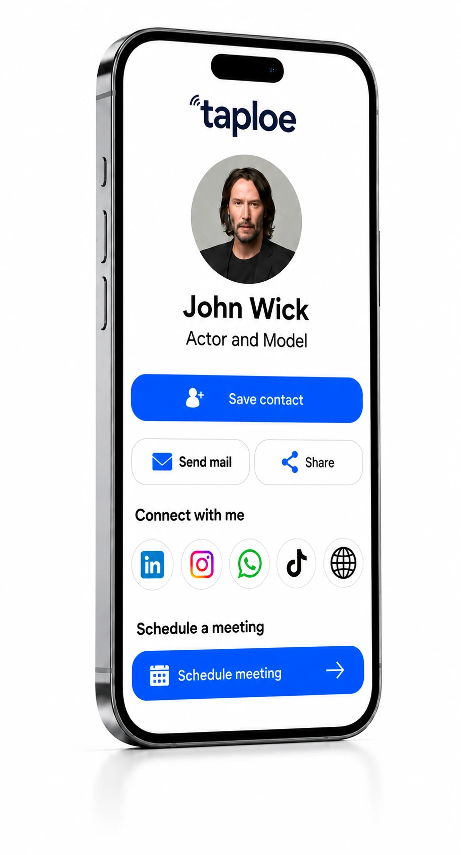 Taploe digital profile on a phone