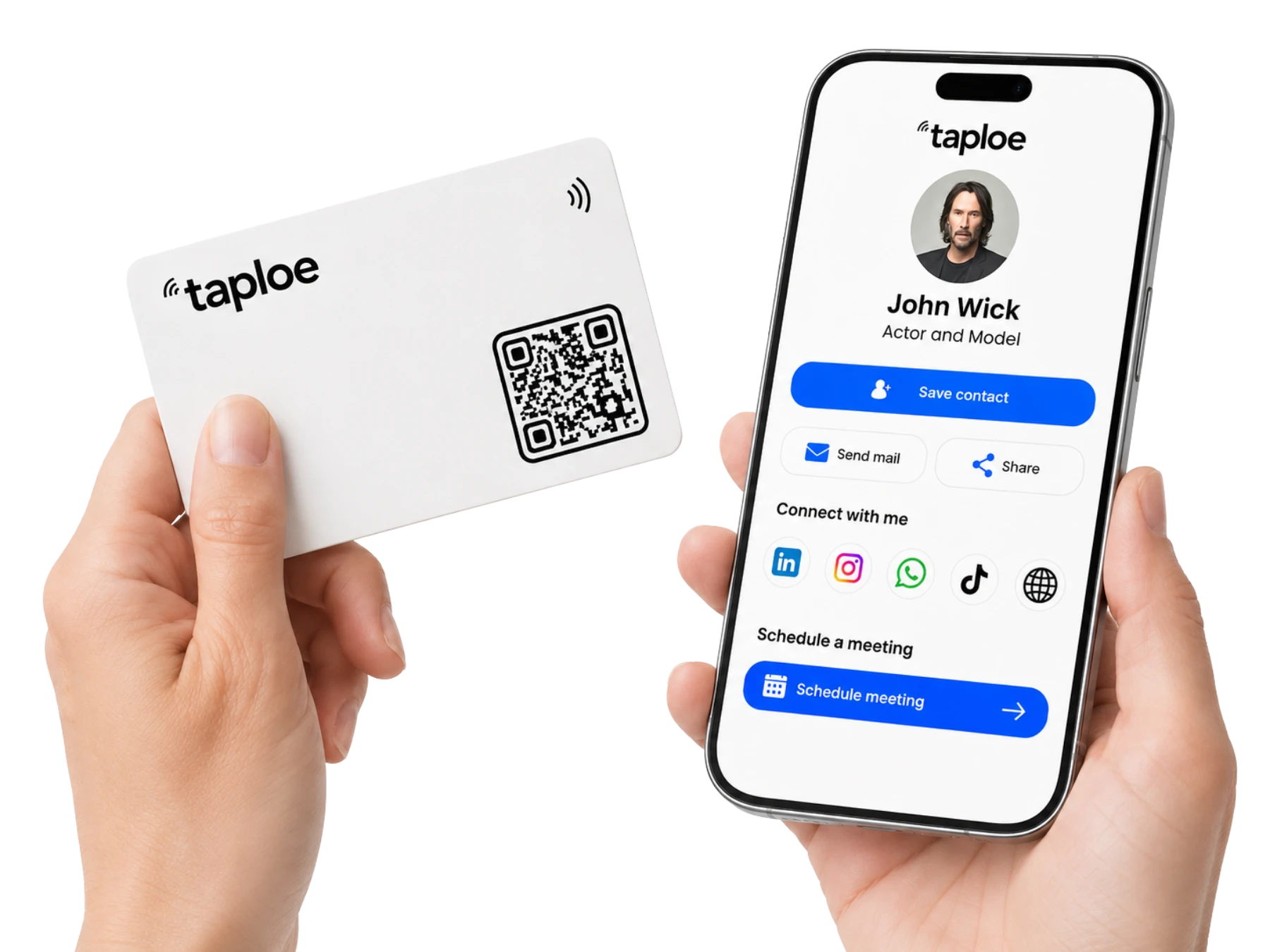 Persona compartiendo su perfil Taploe mediante una tarjeta NFC